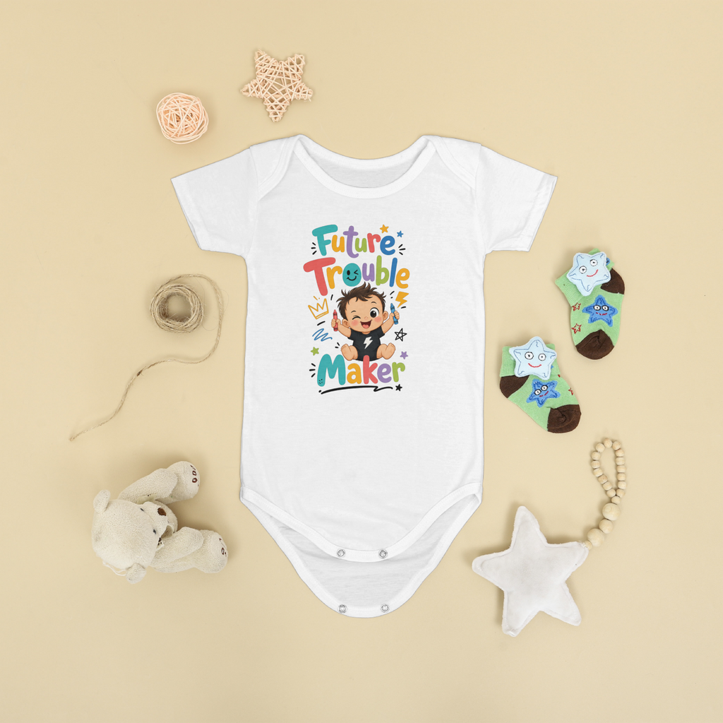 FUTURE TROUBLE MAKE SHORT SLEEVE BABY ONESIE