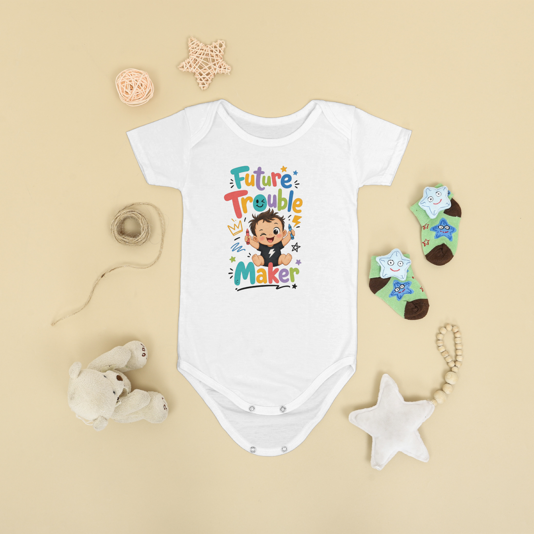 FUTURE TROUBLE MAKE SHORT SLEEVE BABY ONESIE