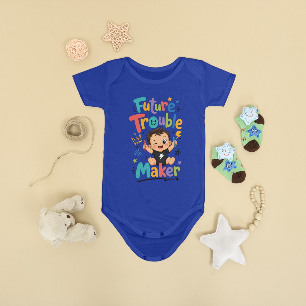 FUTURE TROUBLE MAKE SHORT SLEEVE BABY ONESIE
