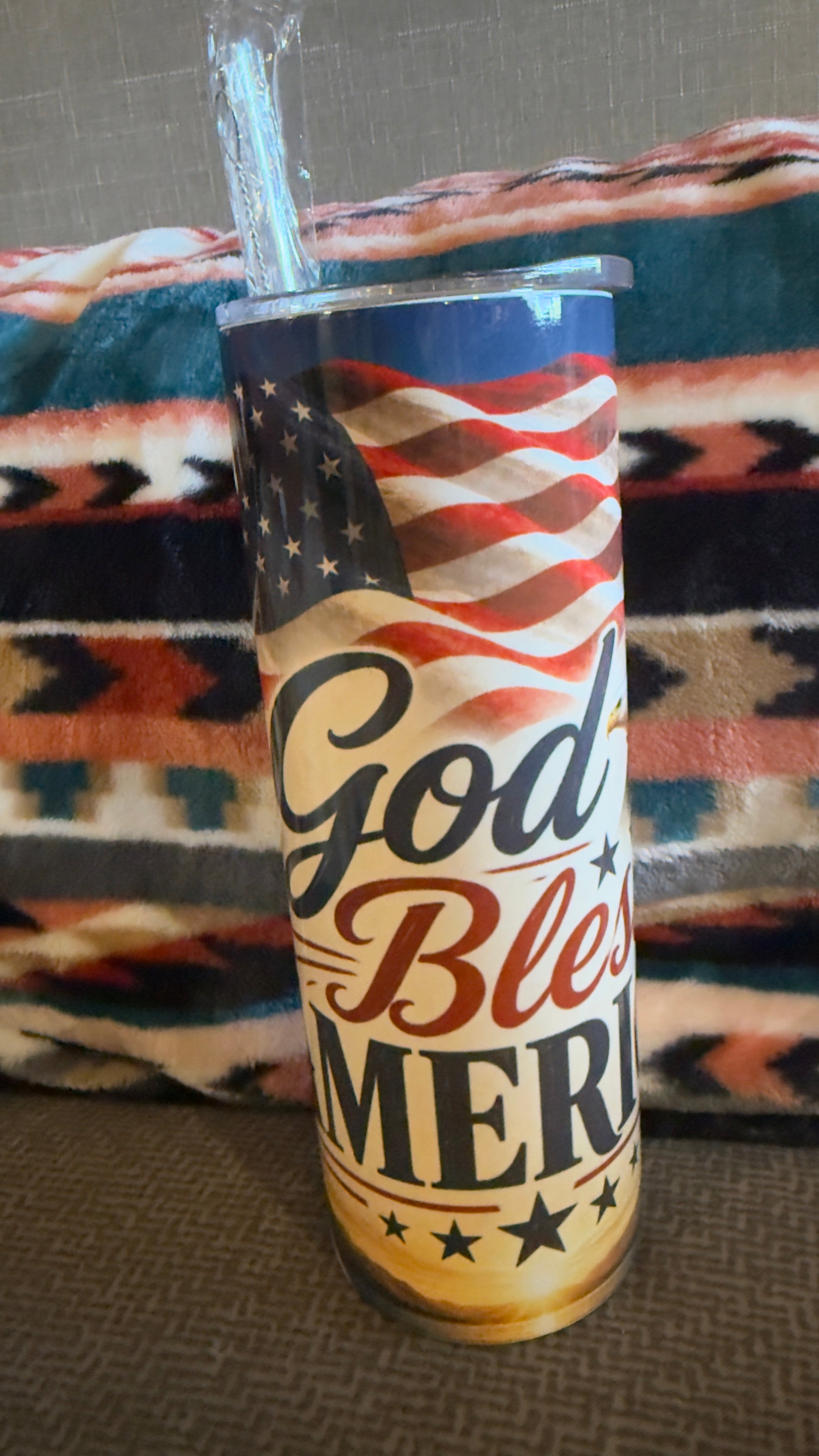 God Bless America Flag – 20 oz Skinny custom Sublimation Tumbler