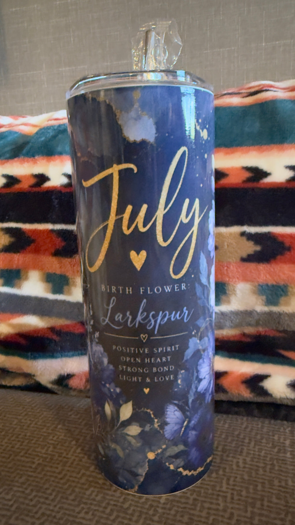 July Birth Flower Larkspur – 20 oz Skinny Sublimation Tumbler custom