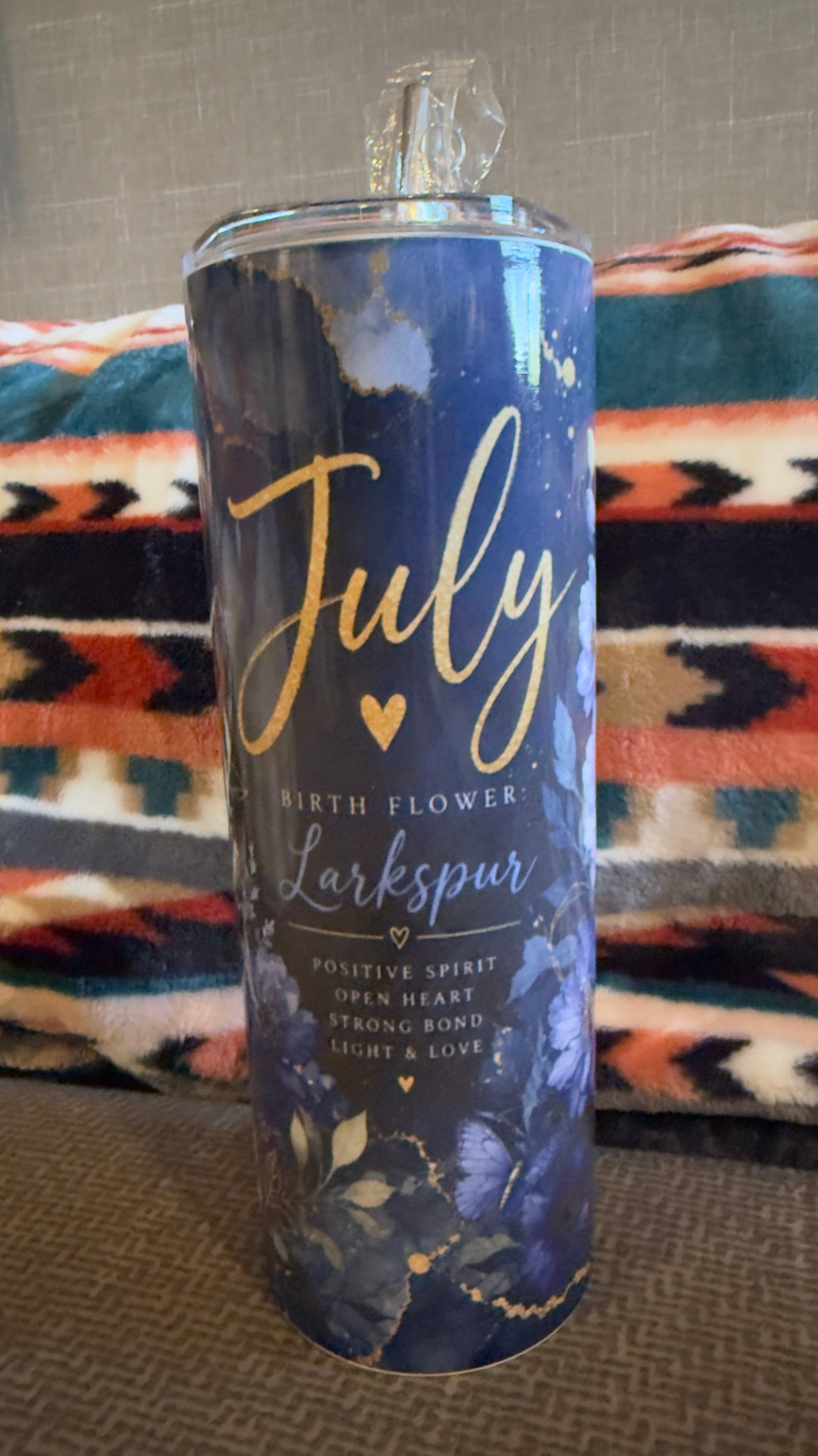 July Birth Flower Larkspur – 20 oz Skinny Sublimation Tumbler custom