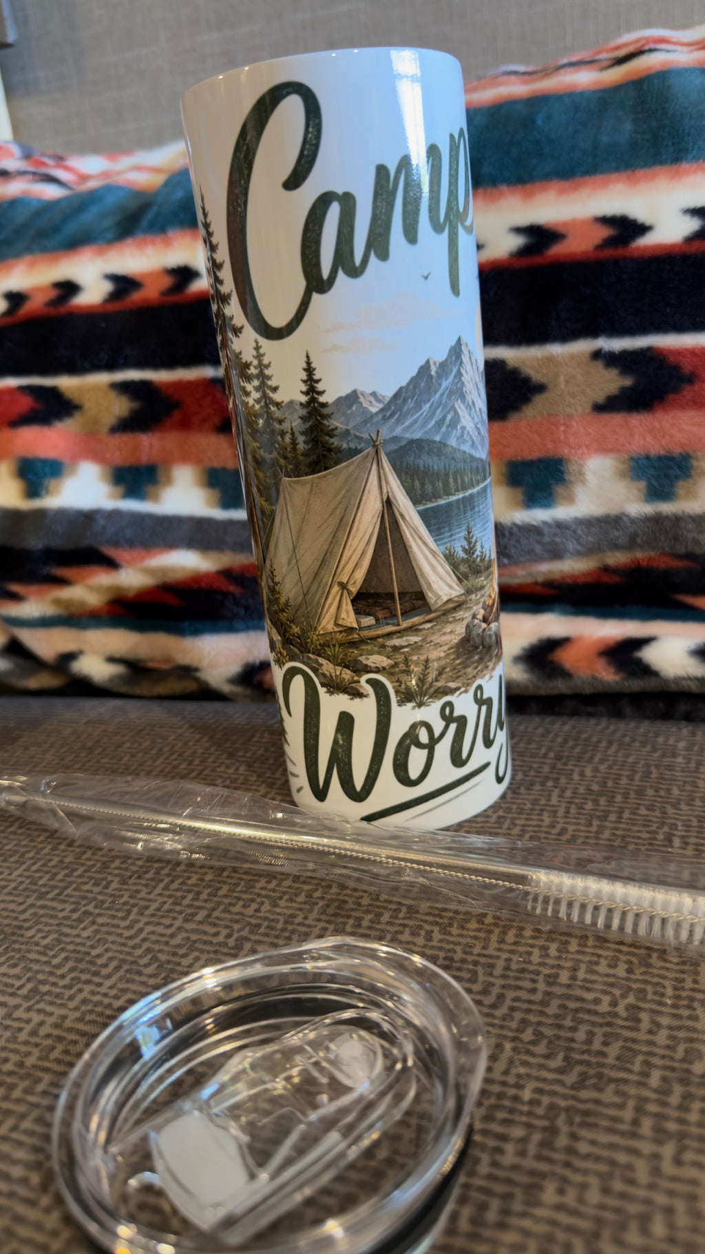Camp More, Worry Less – 20 oz Skinny Sublimation Tumbler