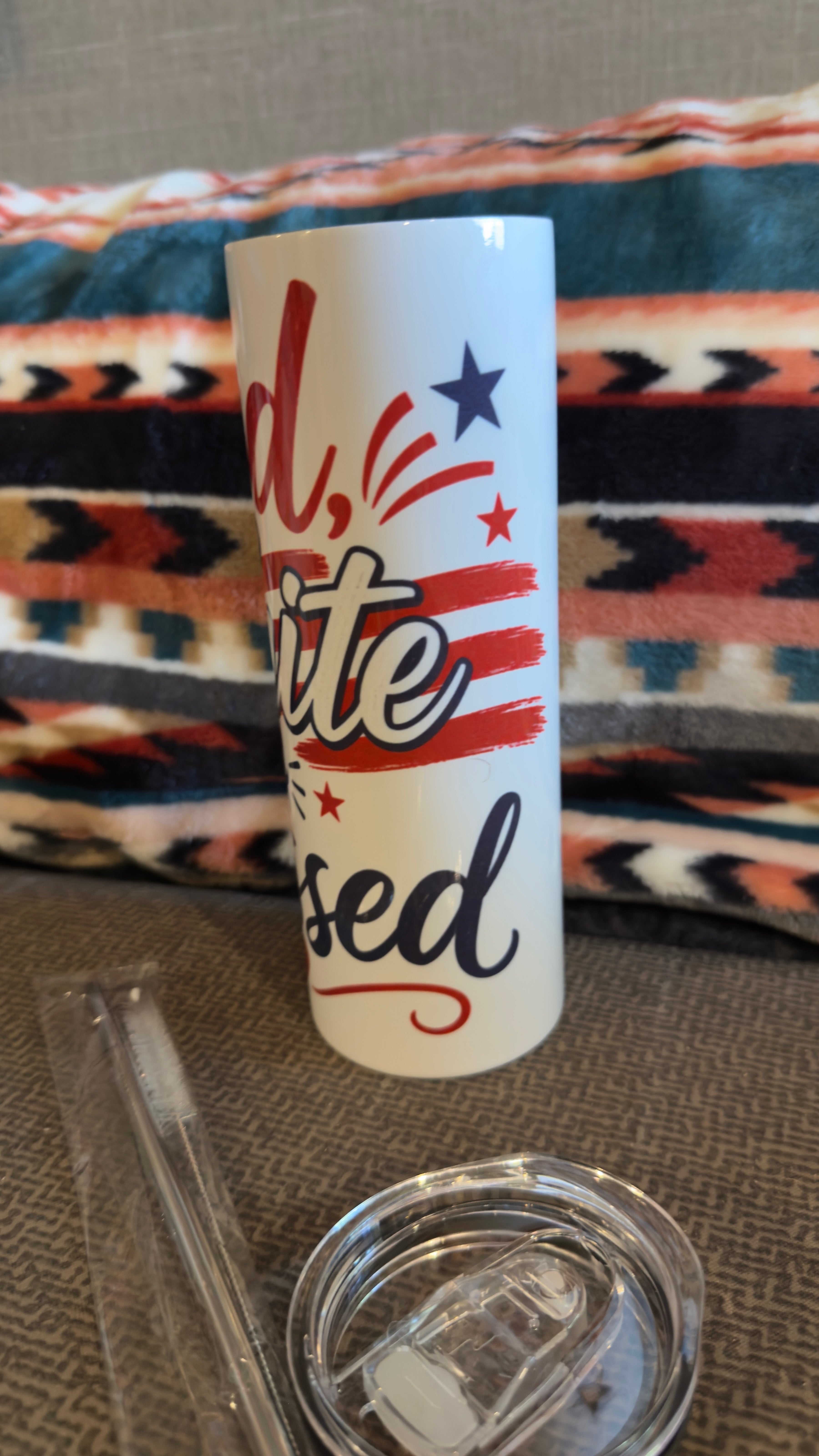 Red White & Blessed – 20 oz Skinny Sublimation Tumbler Homemade