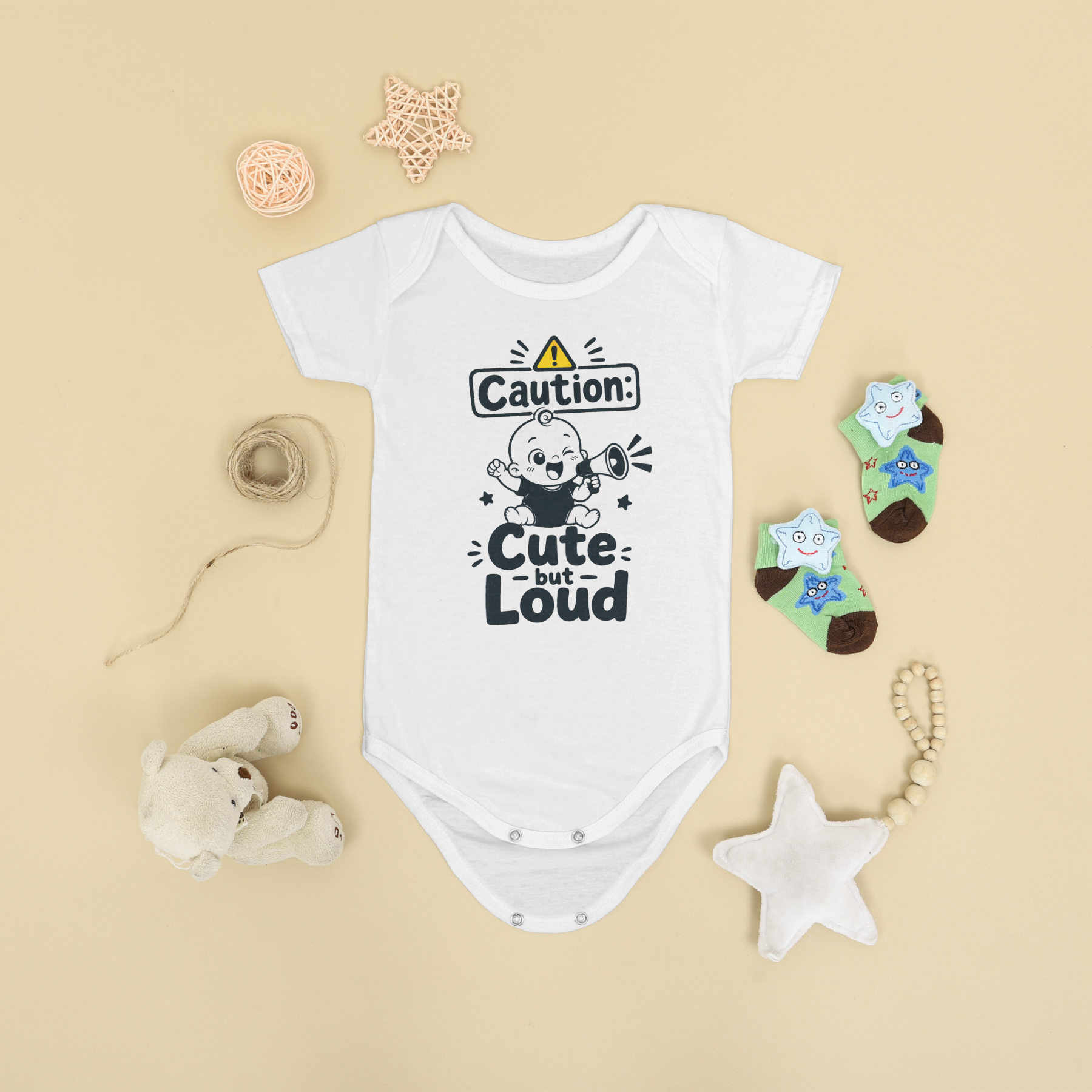 CAUTION: CUTE BUT LOUD SHORT SLEEVE BABY ONESIE