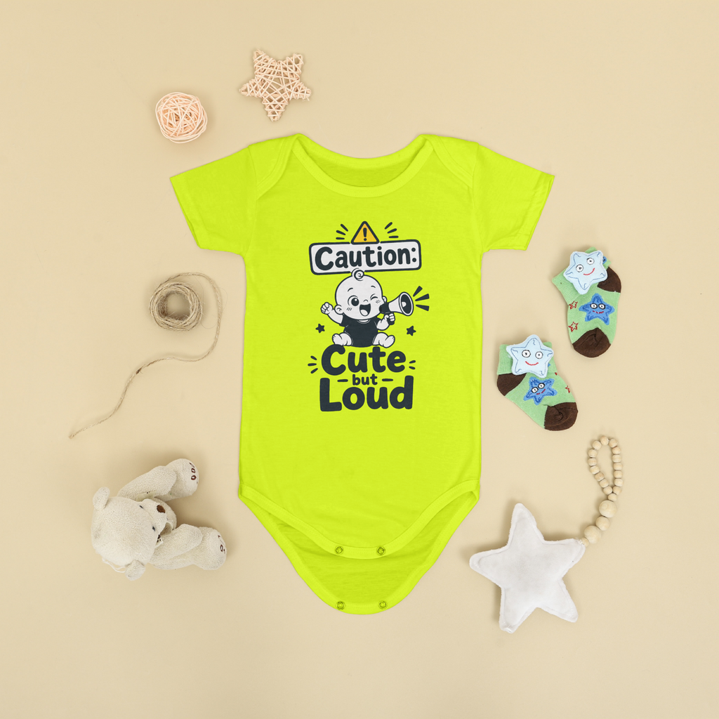 CAUTION: CUTE BUT LOUD SHORT SLEEVE BABY ONESIE
